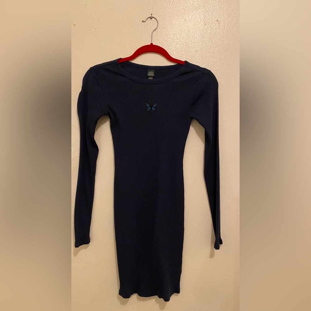 Wild Fable Navy Blue Body-con with Butterfly Patch Dress